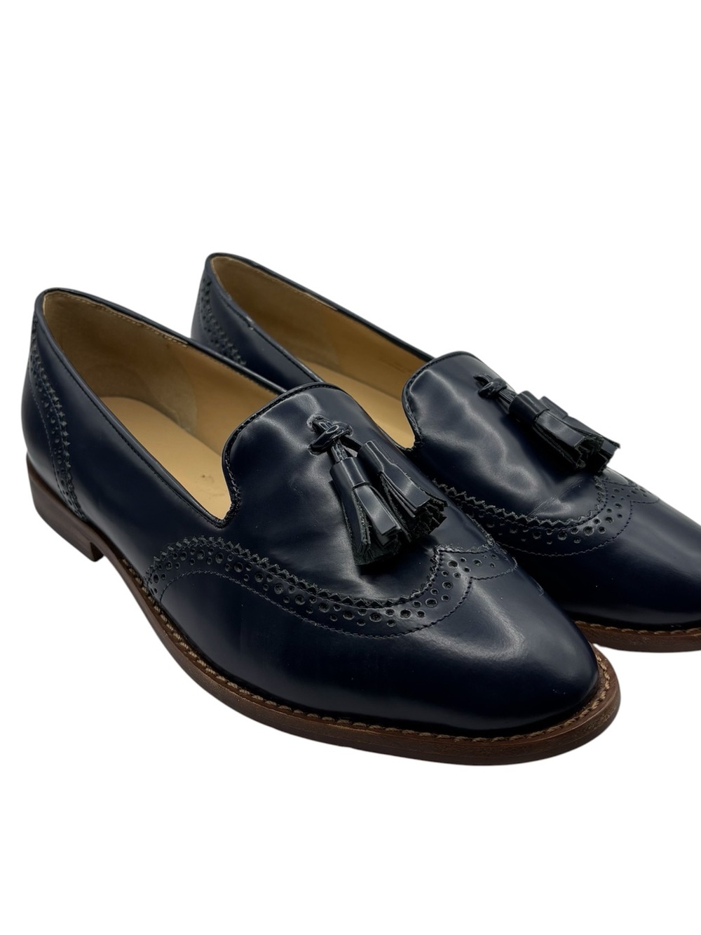 Talbots Leighton Brogue Nappa Tassel Loafers Navy Women’s Size 6M